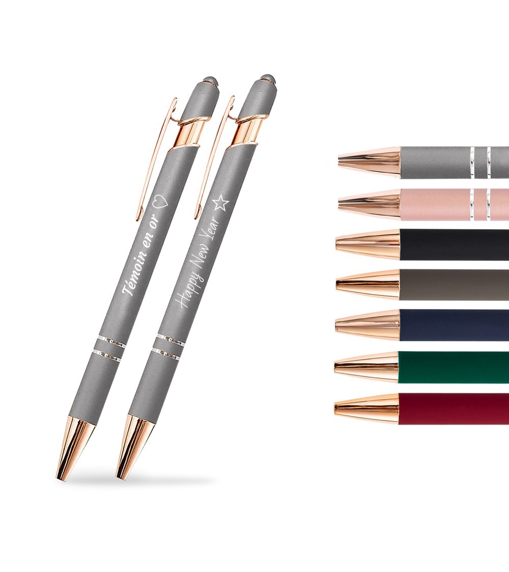 Dúo de bolígrafos personalizados Soft Touch Rose Gold