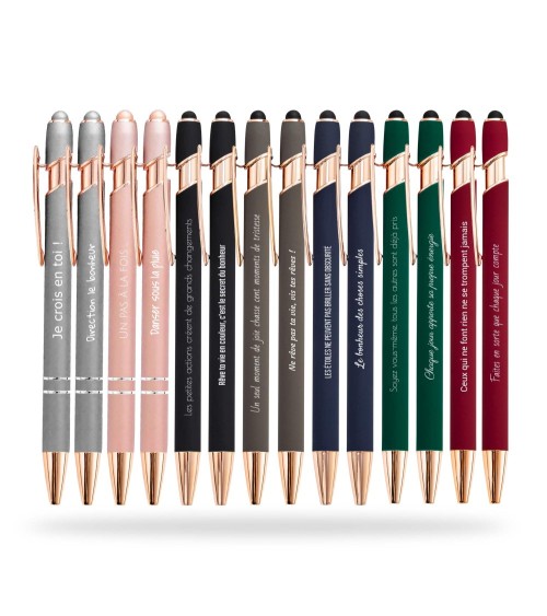 Lote de 14 bolígrafos personalizados Soft Touch Rose Gold — Arcoíris