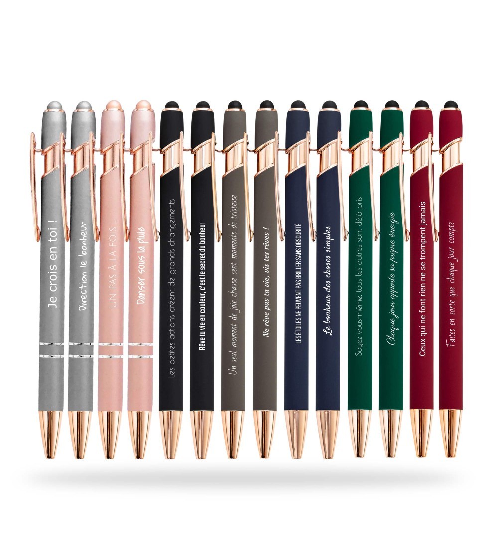 Lot de 14 stylos personnalisés Soft Touch Rose Gold — Arc-en-ciel