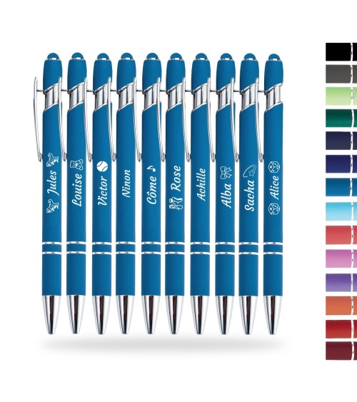 Lot de 10 stylos personnalisés Soft Touch Chrome