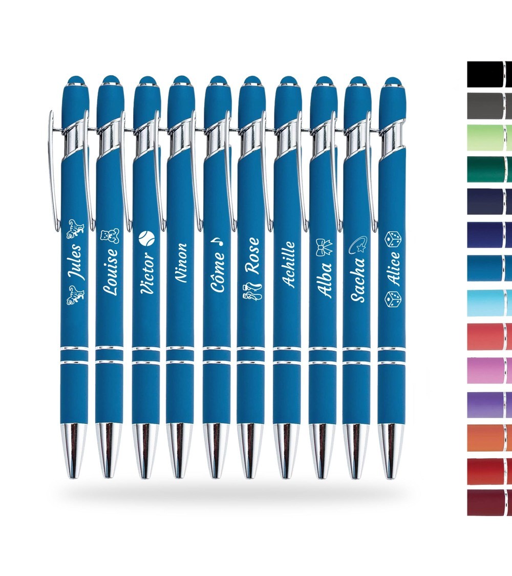 Set mit 10 personalisierten Stiften Soft Touch Chrome