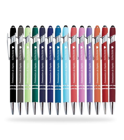 Lot de 14 stylos personnalisés Soft Touch Chrome — Arc-en-ciel