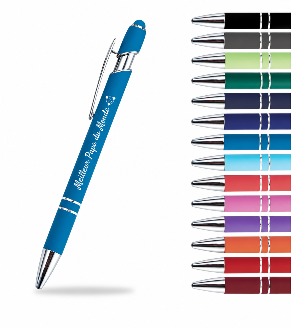 Stylo Soft Touch Chrome personnalisé avec prénom