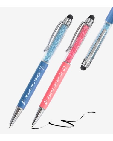 Stylos Personnalisés Bleu Denim/Corail Cristaux