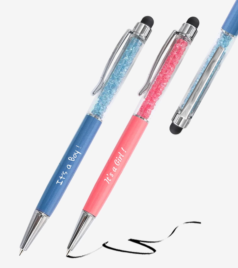 Stylos Personnalisés Bleu Denim/Corail Cristaux