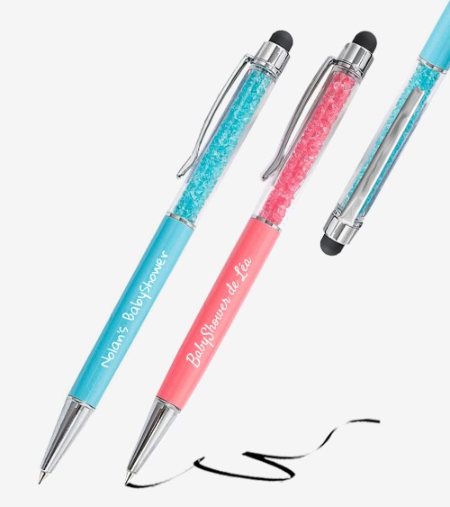 Stylos Personnalisés Bleu Caraïbes/Corail Cristaux