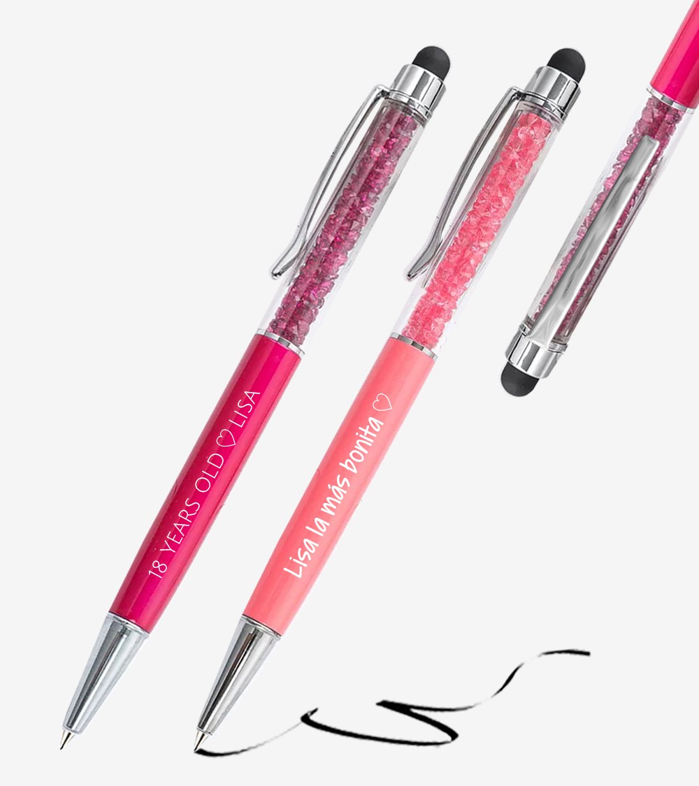 Stylos Personnalisés Fuchsia/Corail Cristaux