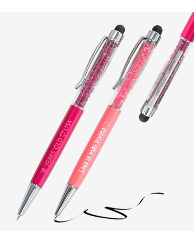 Stylos Personnalisés Fuchsia/Corail Cristaux
