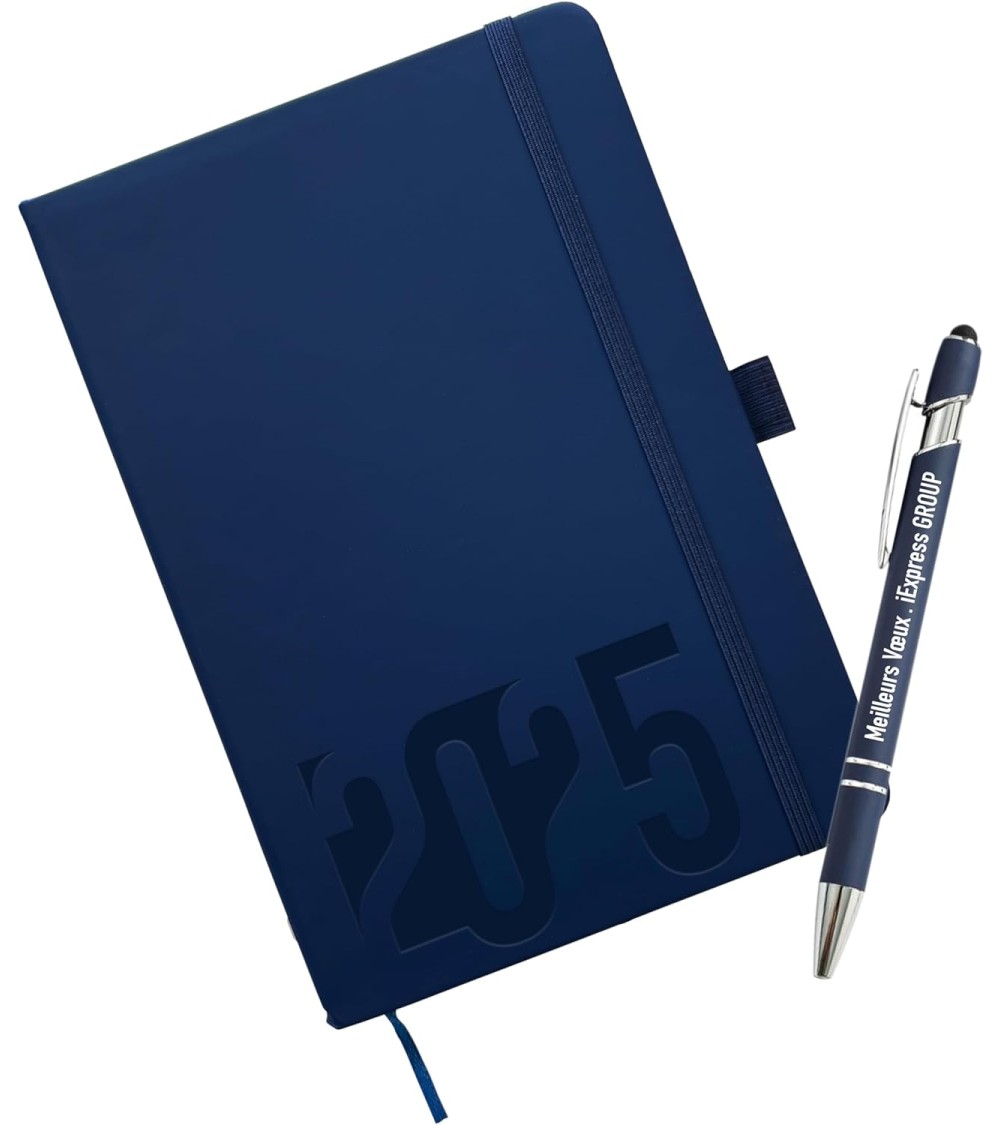 Carnet de Notes A5 avec Stylo Personnalisé Assorti - Edition 2025 (Bleu Marine)