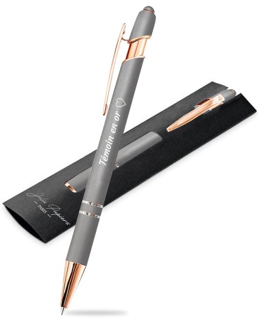 Stylo Personnalisé Rose Gold – Gris Argent | Édition Noël – Gravure laser blanche