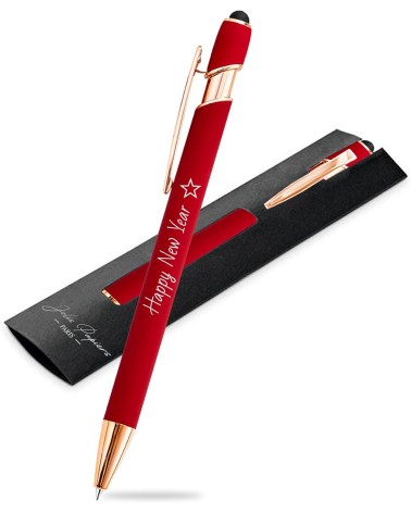 Stylo Personnalisé Rose Gold – Rouge Bordeaux | Édition Noël – Gravure blanche