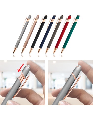 Stylo Personnalisé Rose Gold – Bleu Marine | Gravure Laser Blanche | Soft Touch 2-en-1