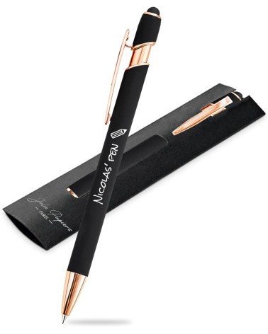 Stylo Personnalisé Rose Gold – Noir | Édition Noël – Gravure laser blanche