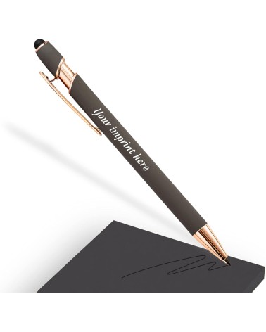 Stylo Personnalisé Rose Gold – Gris Taupe | Édition Noël – Gravure blanche