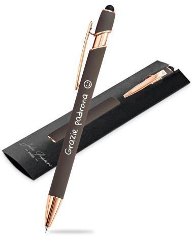 Stylo Personnalisé Rose Gold – Gris Taupe | Édition Noël – Gravure blanche