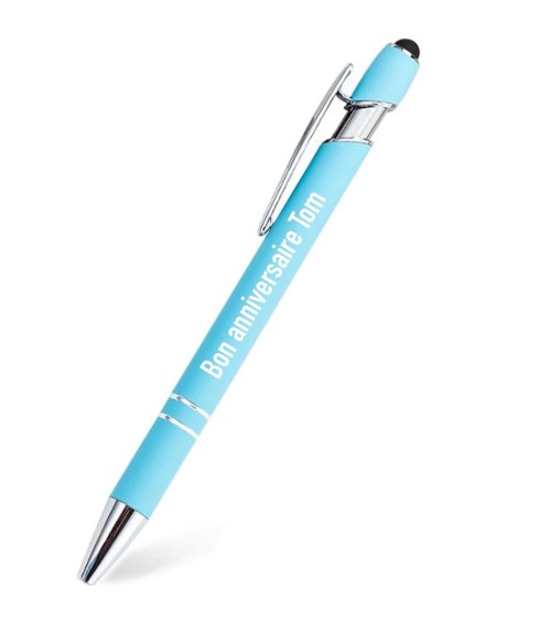 stylo personnalisé soft touch bleu caraibes