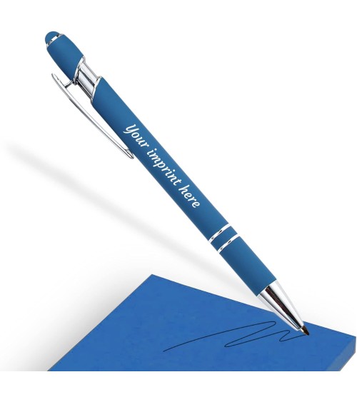 stylos personnalisés soft touch bleu clair