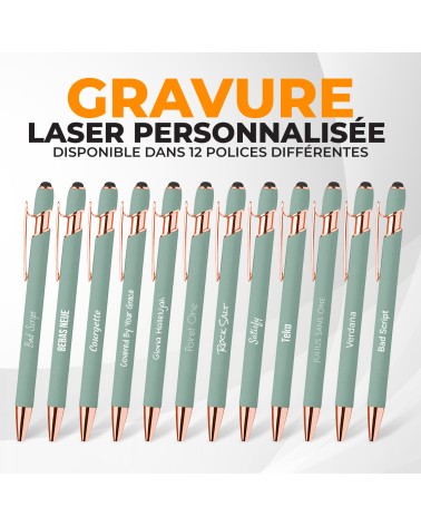 Stylo personnalisé Pastel Soft Touch 2 en 1 finition Rose Gold avec stylet – Gravure laser