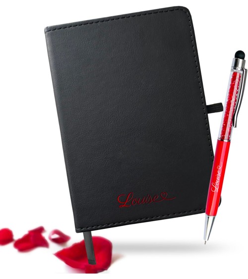 Petit Carnet de notes personnalisé Saint-Valentin avec Prénom et son stylo assorti