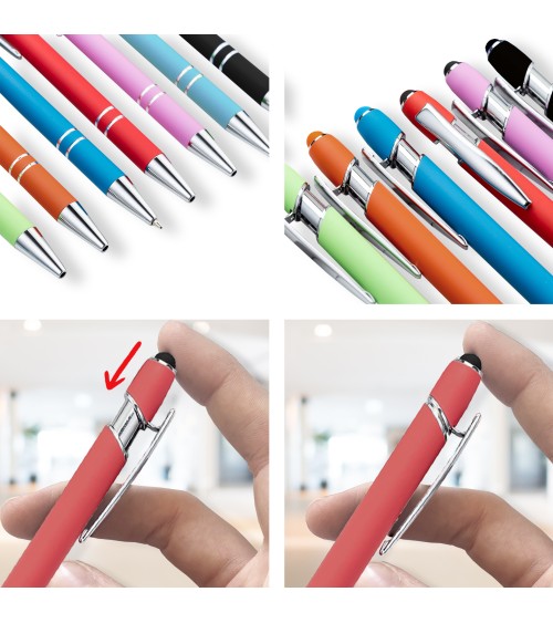 Lot de 2 stylos personnalisés Soft Touch 2 en 1 avec stylet – Gravure laser