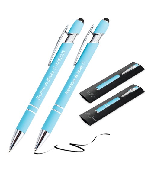 Lot de 2 stylos personnalisés Soft Touch 2 en 1 avec stylet – Gravure laser