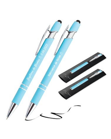 Lot de 2 stylos personnalisés Soft Touch 2 en 1 avec stylet – Gravure laser