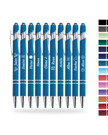 Lot de 10 stylos personnalisés Soft Touch 2 en 1 avec stylet – Gravure laser