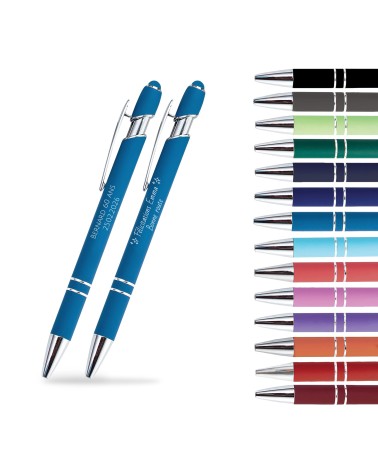 Lot de 2 stylos personnalisés Soft Touch 2 en 1 avec stylet – Gravure laser