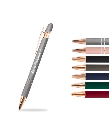 Stylo personnalisé Soft Touch 2 en 1 – Finition Rose Gold avec stylet