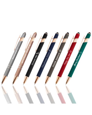 Lot de 2 stylos personnalisés Soft Touch 2 en 1 – Finition Rose Gold avec stylet