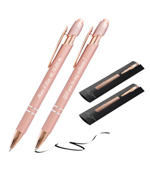 Lot de 2 stylos personnalisés Soft Touch 2 en 1 – Finition Rose Gold avec stylet