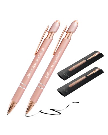 Lot de 2 stylos personnalisés Soft Touch 2 en 1 – Finition Rose Gold avec stylet