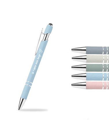 Stylo personnalisé Pastel Soft Touch 2 en 1 avec stylet – Gravure laser