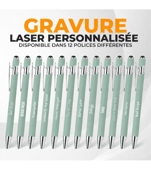 Lot de 2 stylos personnalisés Pastel Soft Touch 2 en 1 – Gravure laser