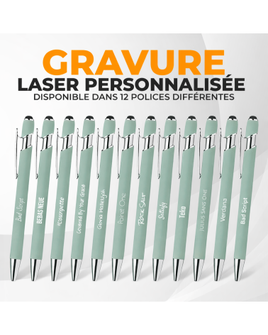 Lot de 2 stylos personnalisés Pastel Soft Touch 2 en 1 – Gravure laser