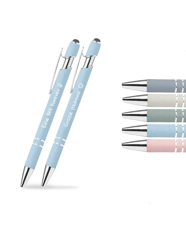 Lot de 2 stylos personnalisés Pastel Soft Touch 2 en 1 – Gravure laser