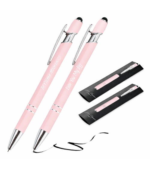 Lot de 2 stylos personnalisés Pastel Soft Touch 2 en 1 – Gravure laser