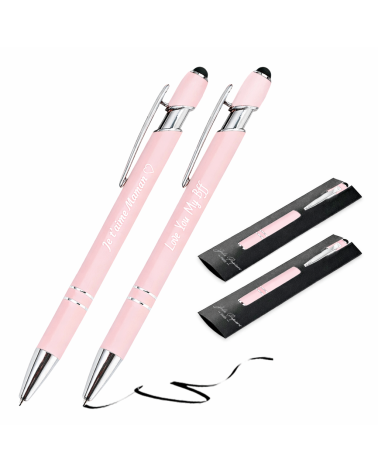 Lot de 2 stylos personnalisés Pastel Soft Touch 2 en 1 – Gravure laser