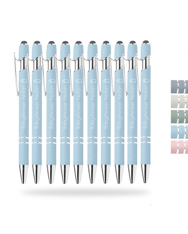 Lot de 10 stylos personnalisés Pastel Soft Touch 2 en 1 – Gravure laser