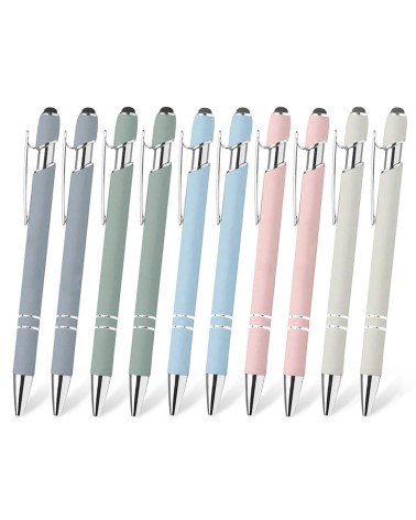 Lot de 10 stylos personnalisés Pastel Soft Touch 2 en 1 – Gravure laser