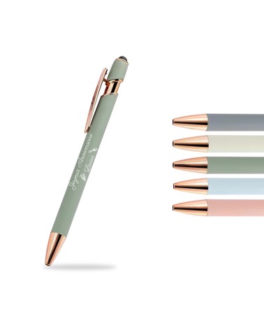 Stylo personnalisé Pastel Soft Touch 2 en 1 finition Rose Gold avec stylet – Gravure laser