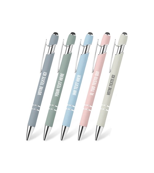 Stylo personnalisé Pastel Soft Touch 2 en 1 avec stylet – Gravure laser