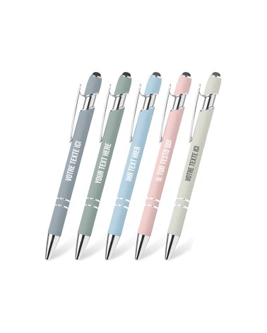 Stylo personnalisé Pastel Soft Touch 2 en 1 avec stylet – Gravure laser
