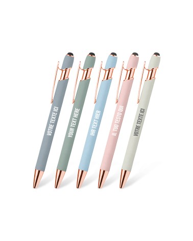 Lot de 2 stylos personnalisés Pastel Soft Touch 2 en 1 finition Rose Gold – Gravure laser