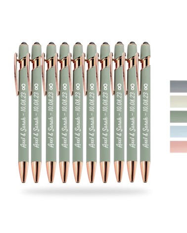 Lot de 10 stylos personnalisés Pastel Soft Touch 2 en 1 finition Rose Gold – Gravure laser