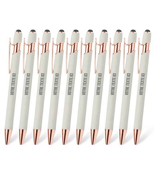 Lot de 10 stylos personnalisés Pastel Soft Touch 2 en 1 finition Rose Gold – Gravure laser