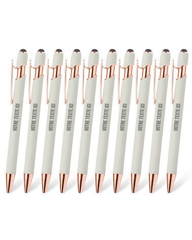 Lot de 10 stylos personnalisés Pastel Soft Touch 2 en 1 finition Rose Gold – Gravure laser