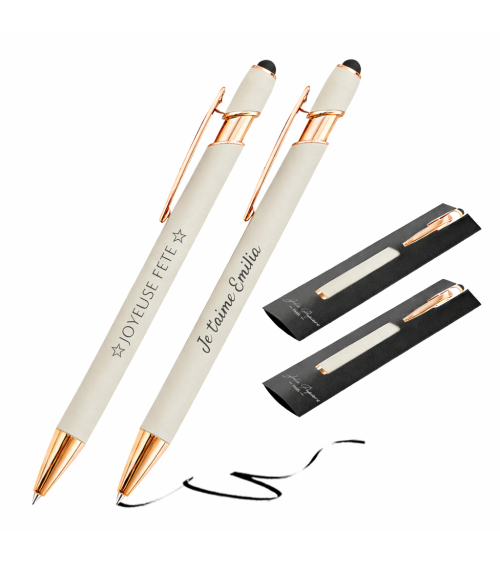 Lot de 2 stylos personnalisés Pastel Soft Touch 2 en 1 finition Rose Gold – Gravure laser