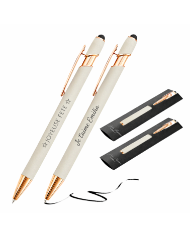 Lot de 2 stylos personnalisés Pastel Soft Touch 2 en 1 finition Rose Gold – Gravure laser