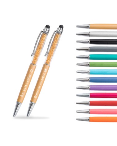 Lot de 2 stylos personnalisés avec Cristaux – Finition Chrome avec stylet